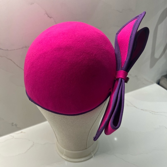 Vintage Alex Wilson fusia Pink w/Purple ribbing w/BOW Gatsby RARE! Felt? Wool? main image 7